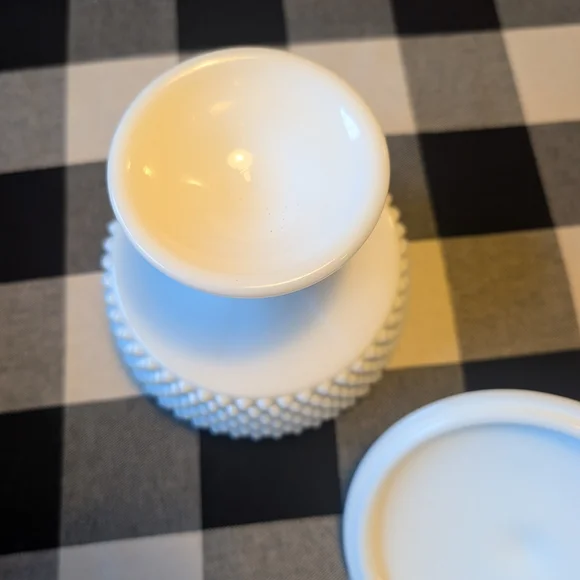 Fenton White Hobnail Glass Candy Dish - Picture 5 of 6